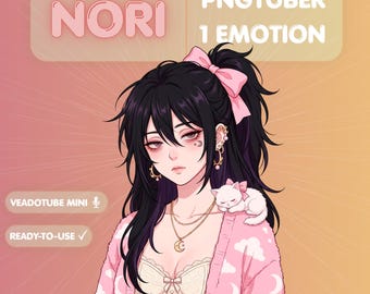 Ragazza assonnata, modella PNGTuber, avatar gatto anime kawaii, pronta per Veadotube, streamer rosa accogliente, Vtuber di Twitch