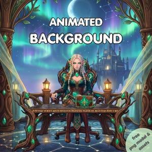 May include: An animated background image featuring an elven character seated at a desk with a laptop. The scene includes a castle, aurora borealis, and the text "ANIMATED BACKGROUND". The image has a fantasy theme with green and brown accents.