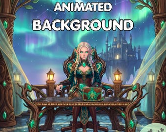Sfondo animato per VTuber, balcone del regno stellato, fantasy elfico, sovrapposizione per streaming, aurora boreale, sfondo zoom, più modello PNG e risorse gratuite