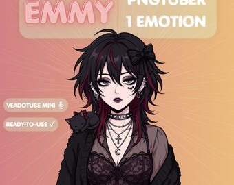 Gothic Girl PNGTuber Model, Premade Twitch Vtuber, Dark Alt Emo Streamer Avatar with Black Cat, Veadotube Discord Asset, PNG Vtuber