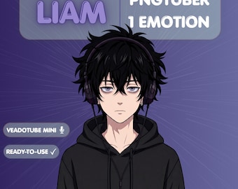 Ragazzo anime scuro PNGTuber modello, avatar maschile Veadotube, streamer emo, download immediato