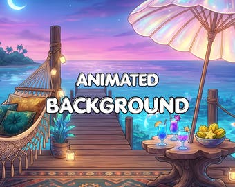 Sovrapposizione animata per stream Cozy Magic Dock, sfondo notturno fantasy, scena VTuber Twitch, luci fatate