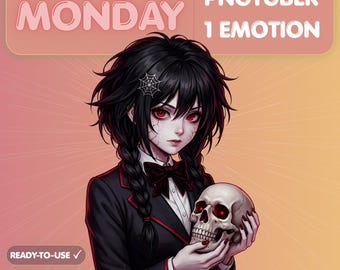 Dark Gothic PNGTuber Model, Premade Anime Witch Girl, Horror VTuber Avatar, Twitch Veadotube