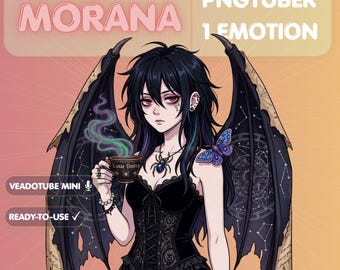 Modello Goth PNGTuber, Mini Fata Oscura Veadotube, Avatar Streamer Spettrale, Anime Vtuber, Risorse per giochi horror, Ali Celesti, Funzionalità di Attiva/Disattiva