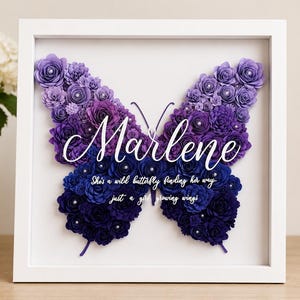 Personalized Butterfly Flower Shadow Box, Custom Name Frame, LED Paper Flower Gift, Mom Grandma Gift, Mother's Day Keepsake Decor