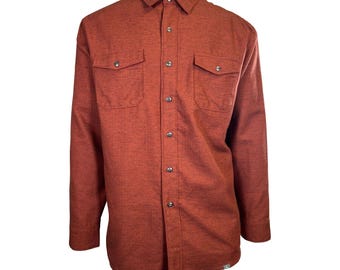 Ascend Männer Gebranntes Henna Shirt Herringbone Slub Langarm (S02) Geschenk