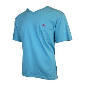 Camiseta Tommy Bahama para hombre, azul neón, cuello en V, Bali Skyline, logo rosa (S59) Regalo imagen 2