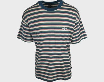 Billabong Men's Deep Blue Green T-Shirt Horizontal Striped Baxter Tee S/S (S18) Gift