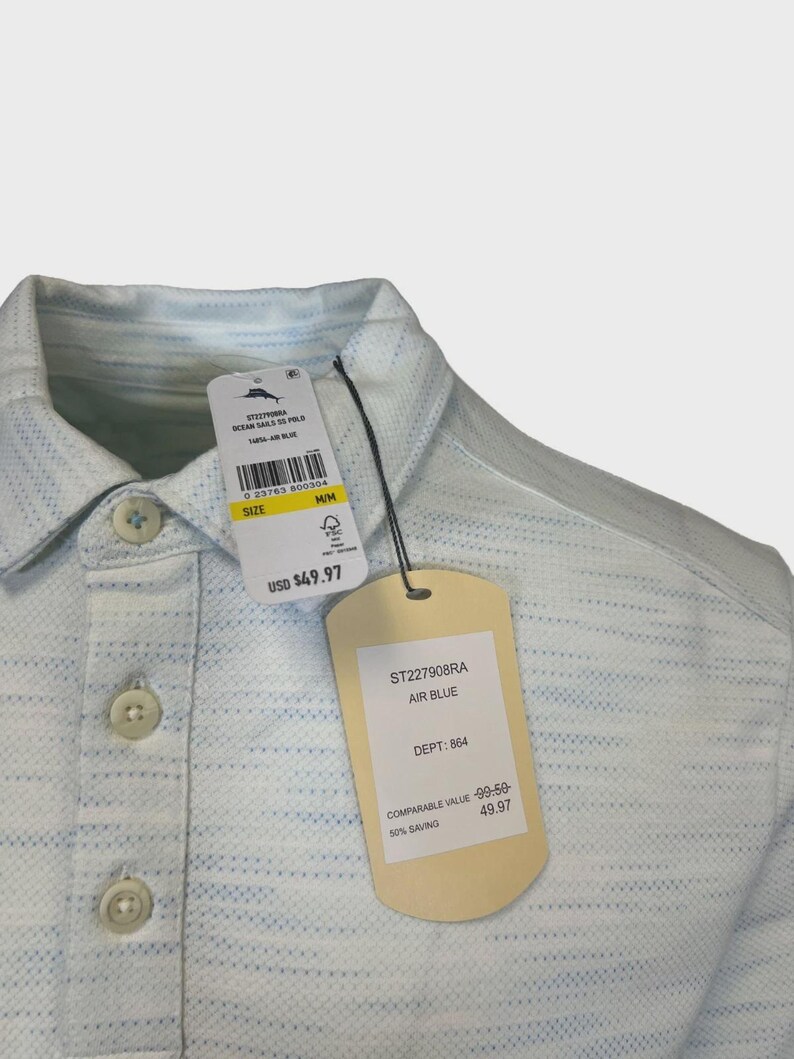 Tommy Bahama Men's Air Blue T-Shirt Ocean Sails Knit Polo 3 Buttons S/S (S62) Gift image 6