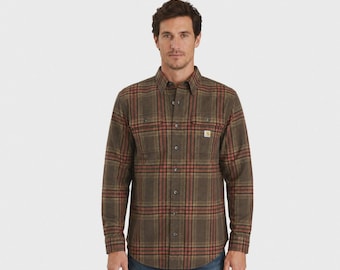 Carhartt Men's Mocha Shirt Heavy Weight Flannel Button-Down L/S (S355) Gift