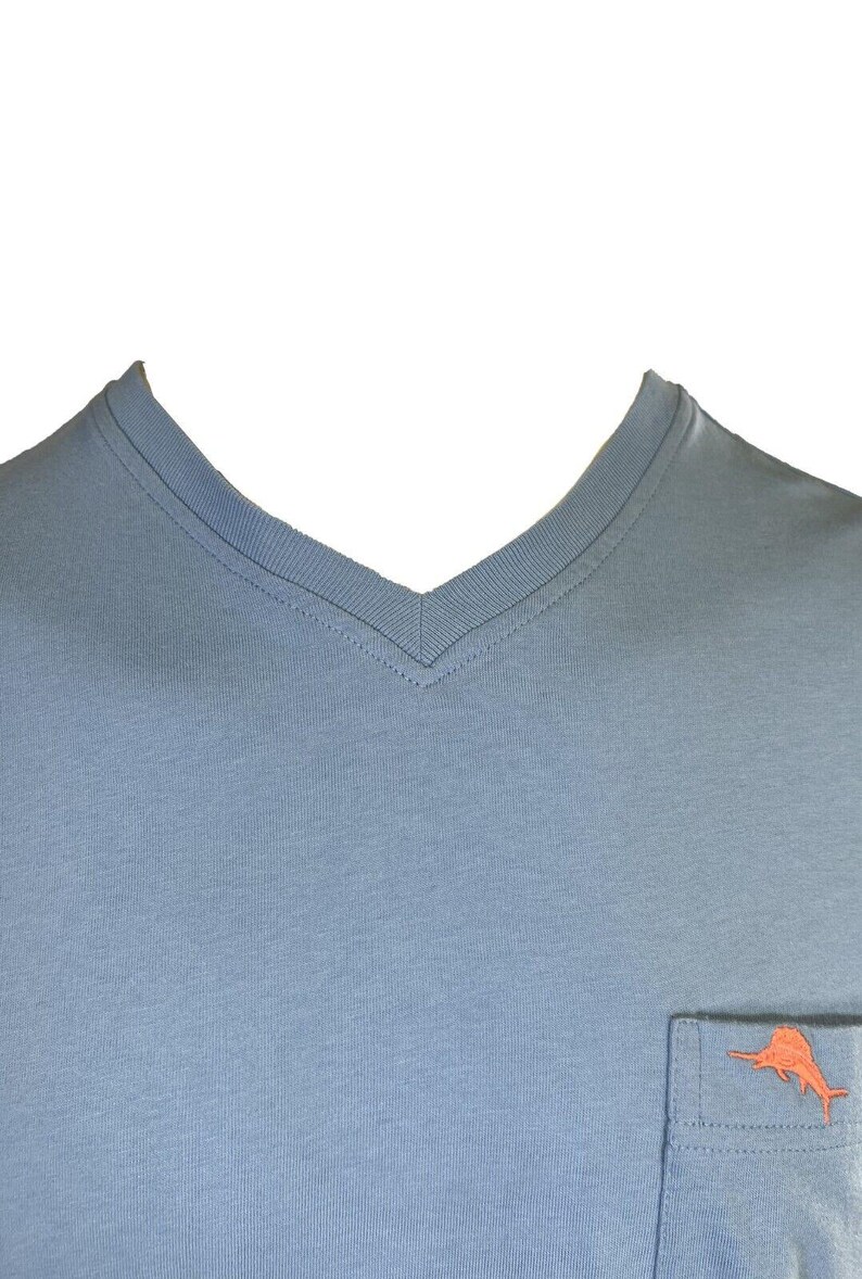 Tommy Bahama Men's Breaker Blue T-Shirt V-Neck Bali Skyline Orange Logo (S52) Gift image 6