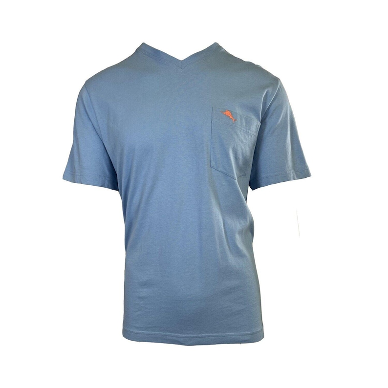 Tommy Bahama Men's Breaker Blue T-Shirt V-Neck Bali Skyline Orange Logo (S52) Gift image 1