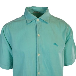 Tommy Bahama Men's Gentle Breeze Teal Green Shirt Logo Short Sleeve Button (S02) Gift image 4