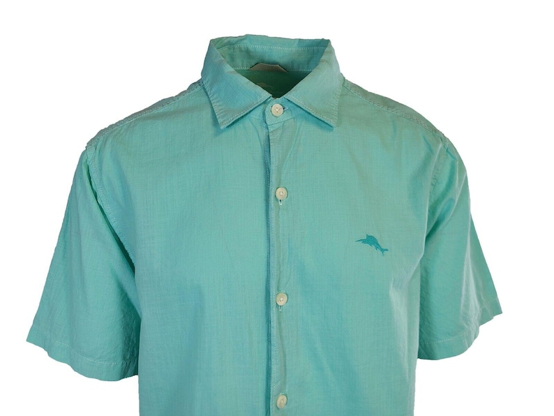 Tommy Bahama Men's Gentle Breeze Teal Green Shirt Logo Short Sleeve Button (S02) Gift image 4