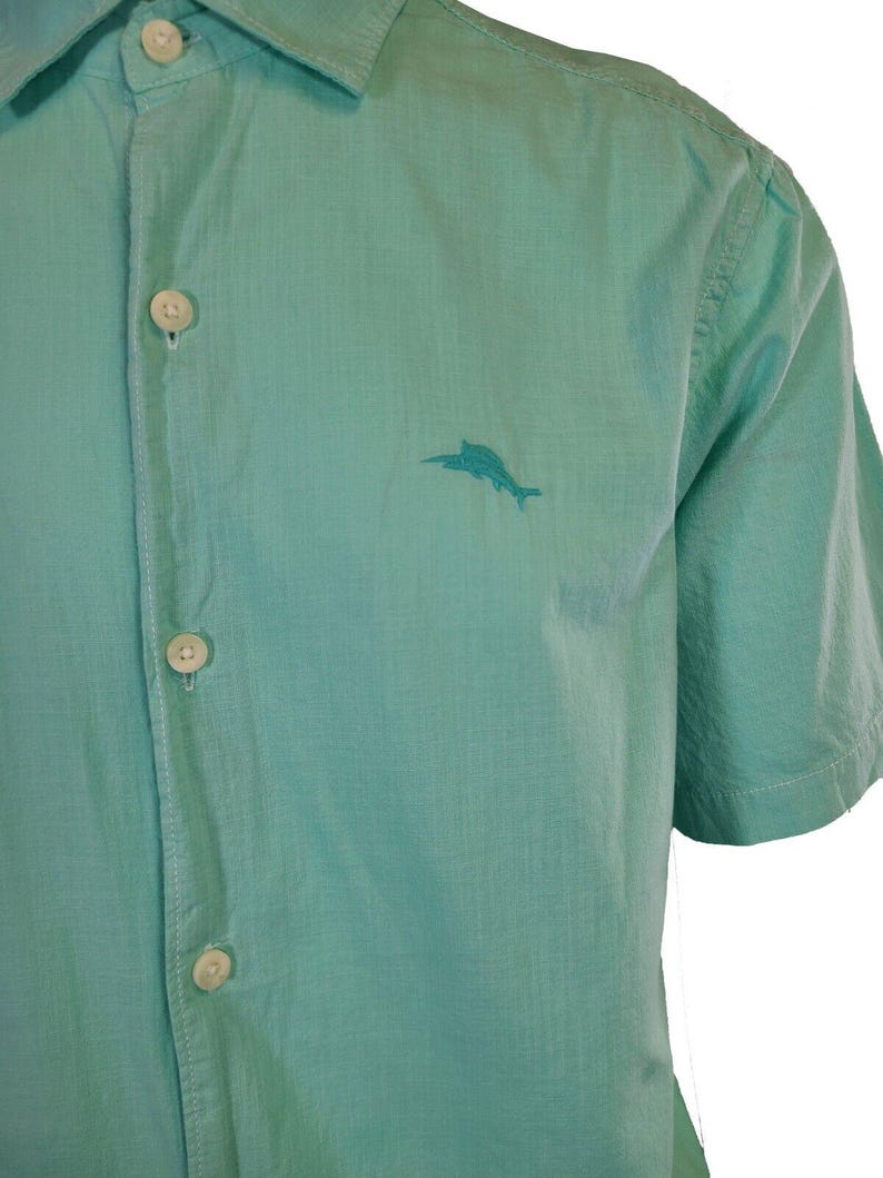 Tommy Bahama Men's Gentle Breeze Teal Green Shirt Logo Short Sleeve Button (S02) Gift image 7
