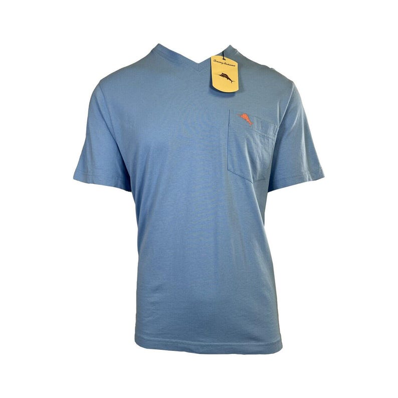 Tommy Bahama Men's Breaker Blue T-Shirt V-Neck Bali Skyline Orange Logo (S52) Gift image 4