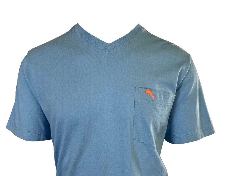 Tommy Bahama Men's Breaker Blue T-Shirt V-Neck Bali Skyline Orange Logo (S52) Gift image 5