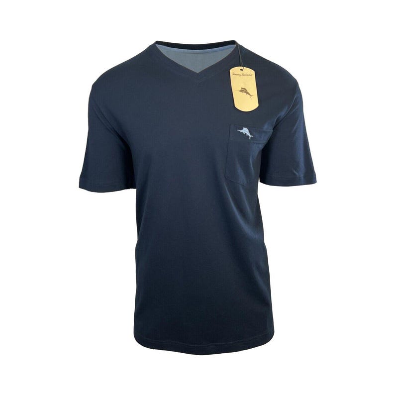 Tommy Bahama Men's Blue Note T-Shirt V-Neck Bali Skyline Blue Logo Tee (S41) Gift image 4