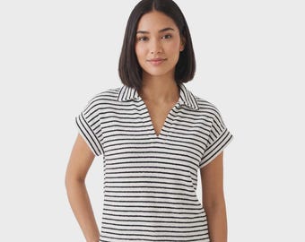 Tommy Bahama Women's Coconut Stripe Top Suncoast Loop Terry Polo S/S (S03) Gift