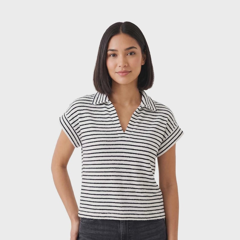 Tommy Bahama Women's Coconut Stripe Top Suncoast Loop Terry Polo S/S (S03) Gift image 1