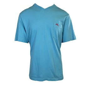 Camiseta Tommy Bahama para hombre, azul neón, cuello en V, Bali Skyline, logo rosa (S59) Regalo imagen 1