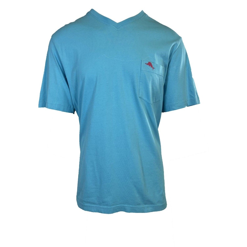 Camiseta Tommy Bahama para hombre, azul neón, cuello en V, Bali Skyline, logo rosa (S59) Regalo imagen 1