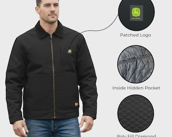 John Deere Men’s Black Jacket Light Weight Tractor Durable Tough (S02) Gift