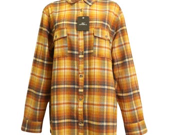 Camisa de franela para mujer O'Neill, color amarillo brillante, estampado a cuadros, manga larga (S15), ideal para regalar.