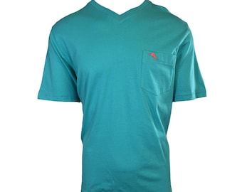 Tommy Bahama Herren Ming Jade T-Shirt V-Ausschnitt Bali Skyline Pink Logo Tee (S50) Geschenk