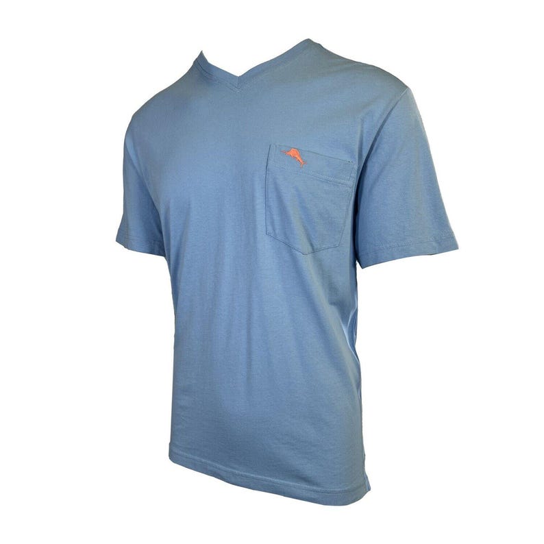 Tommy Bahama Men's Breaker Blue T-Shirt V-Neck Bali Skyline Orange Logo (S52) Gift image 2
