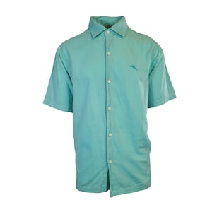 Tommy Bahama Men's Gentle Breeze Teal Green Shirt Logo Short Sleeve Button (S02) Gift image 1