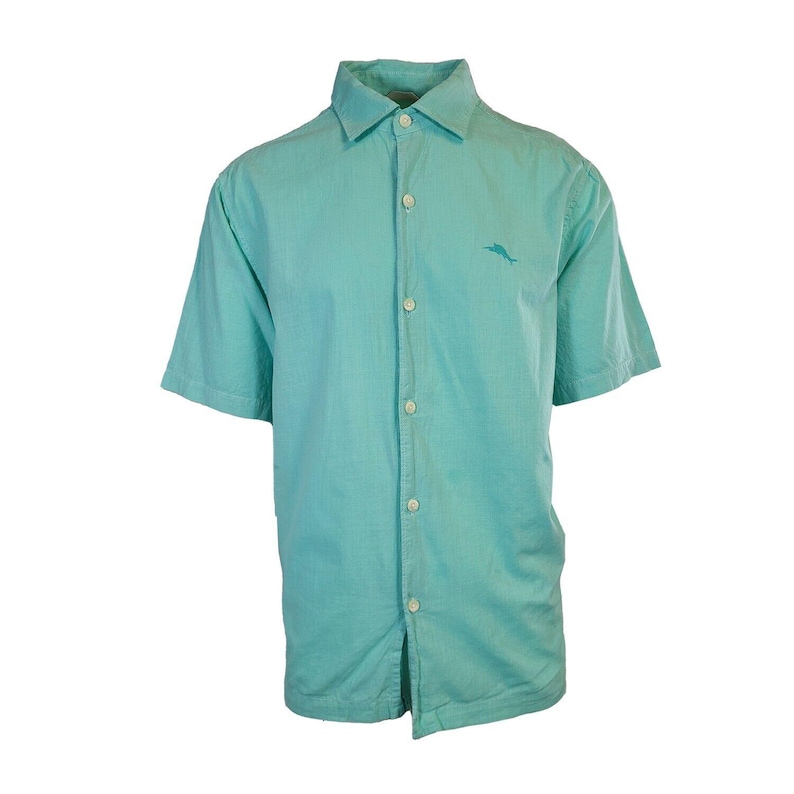 Tommy Bahama Men's Gentle Breeze Teal Green Shirt Logo Short Sleeve Button (S02) Gift image 1