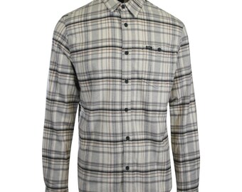 O'Neill Men's Cream Shirt Redmond Plaid Stretch Flannel Long Sleeve (S30) Gift