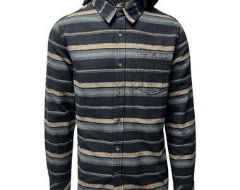 O'Neill Men's Black Flannel Shirt Redmond Hooded Horizontal Striped (S31) Gift