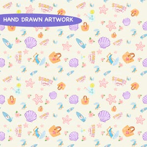 Handritat sömlöst strandmönster | Pastell sommarkust digitalt papper (PNG)