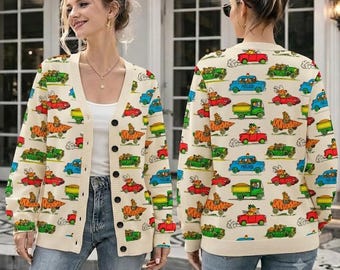 Richard Scarry Busytown Strickjacke, nostalgischer Kinderbuch-Pullover, wunderliche Knopfen-Strickjacke, Märchenbuch-Kleid, Buch-Liebhaber-Geschenk