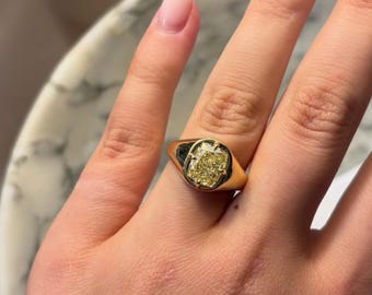 2,64 ct gul kuddslipad diamantsignetring | Grovt guld statementring | Unik förlovningsring