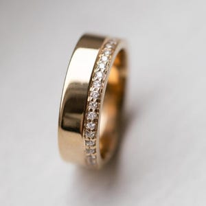 Jonc de cigare classique diamants ronds 0,27 TC cultivés en laboratoire, or jaune massif 14 carats, bague à superposer, anneau pavés de 6,0 mm de large, bague assortie, cadeau de mariage