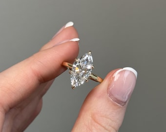 3.52 CT Marquise Cut Lab Grown Diamond Engagement Ring, Solitaire Diamond Ring, Yellow Gold Promise Ring, Bridal Ring, Unique Wedding Ring