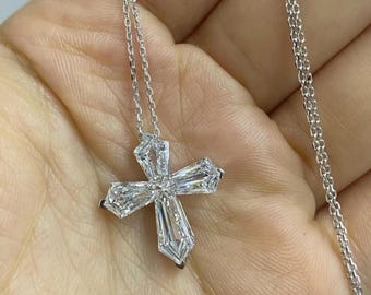 Collana con ciondolo a croce in diamanti da 4,7 ct, gioiello con croce in diamanti creati in laboratorio, certificato IGI VVS EF, ciondolo vistoso in oro, regalo cristiano per lei
