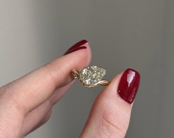 2.50 CT Pear Cut Lab Grown Diamond Ring, Twist Solitaire Ring, 14k Yellow Gold,Unique Teardrop Bridal Ring, Promise Ring for Women