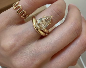 3.00 CT Pear Cut Lab Grown Diamond Ring, Modern Open Wrap Engagement Ring, Unique Gold Solitaire Ring, Minimalist Statement Bridal Jewelry