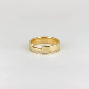 Classic 0.36 TC Round Cut Lab Grown Diamond Cigar Band,14k Solid Yellow Gold,Stacking Ring,5.0 MM Wide Paves Band,Matching Ring,Wedding Gift
