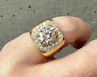 3,00 ct rundslipad diamant för kvinnor, Halo-förlovningsring i gult guld, lyxig statementring, IGI-certifierad present till honom