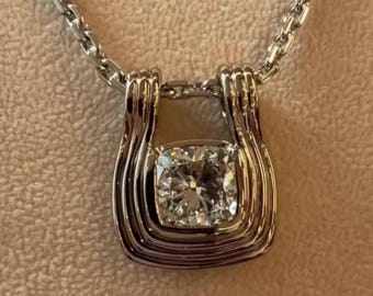 3,00 CT kuddslipad diamanthänge i labbodlad form, statementhalsband i 14K guld, vintage hästskodesign, diamanthänge med bezel, lyxgåva
