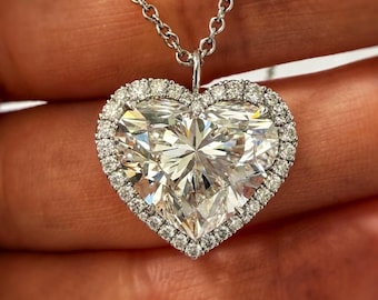 1,00 till 5,00 CT hjärtslipad diamant Halo-hänge, IGI-certifierad hjärtdiamant, 14K vitguldshänge, jubileumspresent till henne