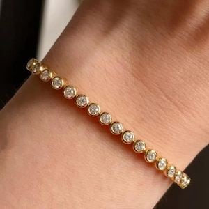 Tennis Bracelet Lab Grown Diamond. Bezel Set Tennis Bracelet. 2.0 carat. Stackable Bracelet. 14K Solid Gold bracelet. With Certificate