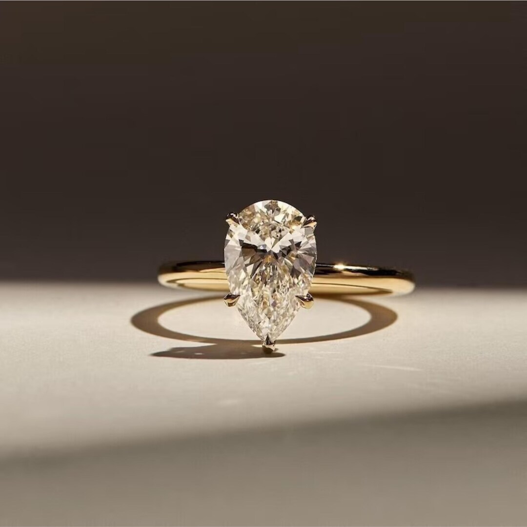 3.00 CT Pear Lab Grown Diamond Ring IGI Certified, 14K Solid Gold ...