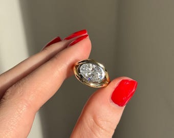 2.73 CT Oval Cut Lab Grown Diamond Ring, Bezel Set Engagement Ring,14K Yellow Gold Ring, Modern Minimalist Ring, IGI Certified Bridal Ring