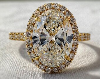 2,00 CT ovalslipad diamant med halo, förlovningsring i 14K gult guld med dold halo, IGI-certifierad diamantring, löfte till brud